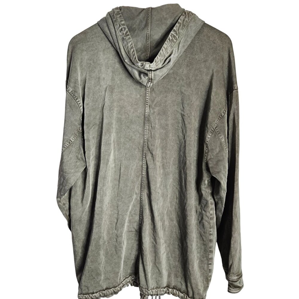 Splendid Sateen Anorak Grunge Green Hooded Zip Jacket Utility Pockets Women L - Picture 2 of 10